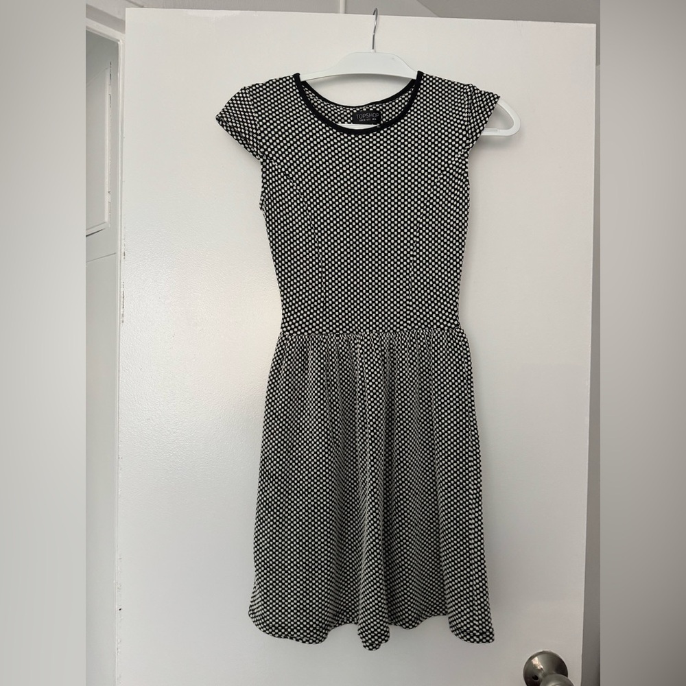 Topshop Black and White Fit and Flare Midi Dress